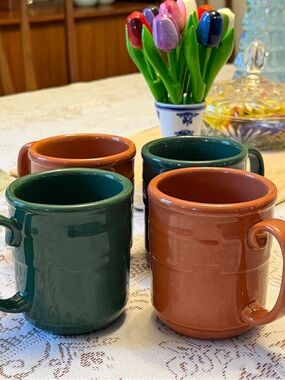 LONGABERGER WOVEN TRADITIONS COFFEE MUG SET of 4 / SPICE & IVY GREEN